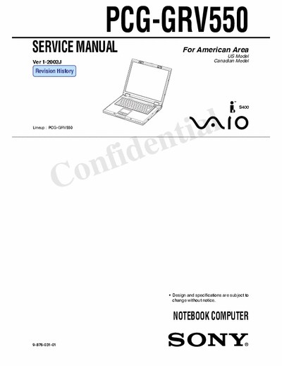 Sony PCG-GRV550 Sony Service Manual for PCG-GRV550 Laptops
